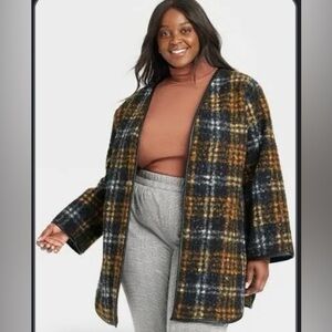 NWOT Ava and Viv Plaid Overcoat